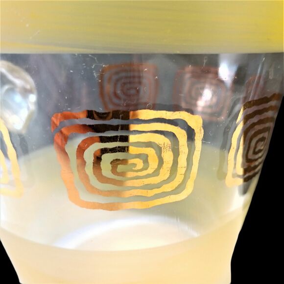 Vintage Frosted Yellow & Gold 80oz Water Lemonade Glass Pitcher 9-1/8"h MCM - Picture 5 of 7